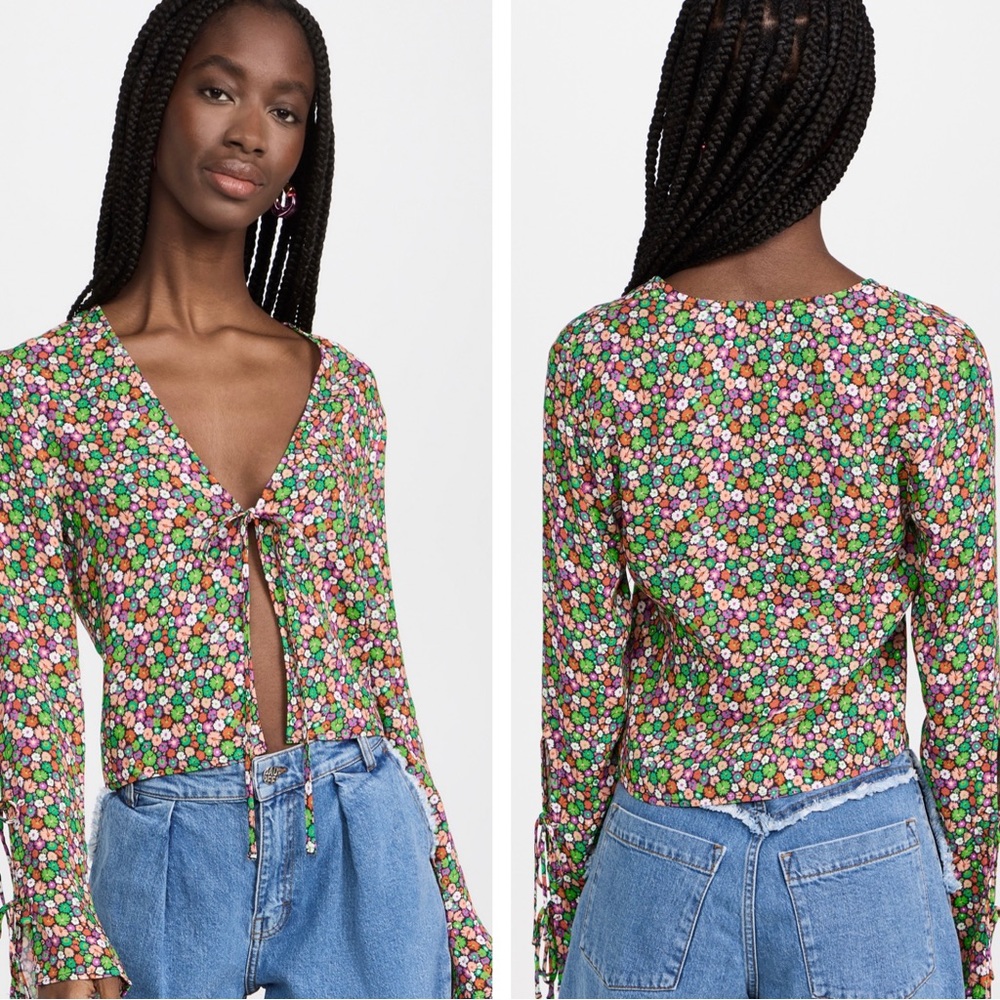 NWT - AFRM Alvara Tie Top - Green Ditsy - Medium